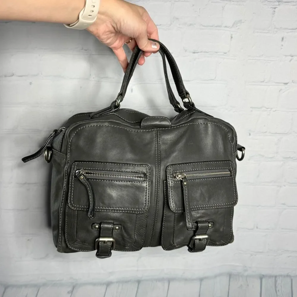 Banana Republic Charcoal Lambskin Leather Slouchy Satchel Hobo Quiet Luxury